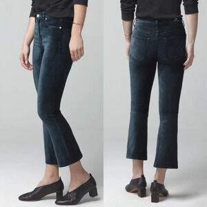 Citizens Of Humanity Demy Cropped Velvet Flare Pant Midnight Green Plush 29